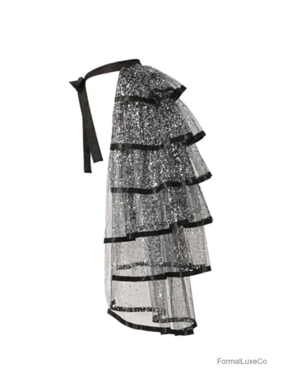 Steampunk Sequin Tulle Tutu Bustle Skirt 6 Layer Overskirt Tie-on Belt